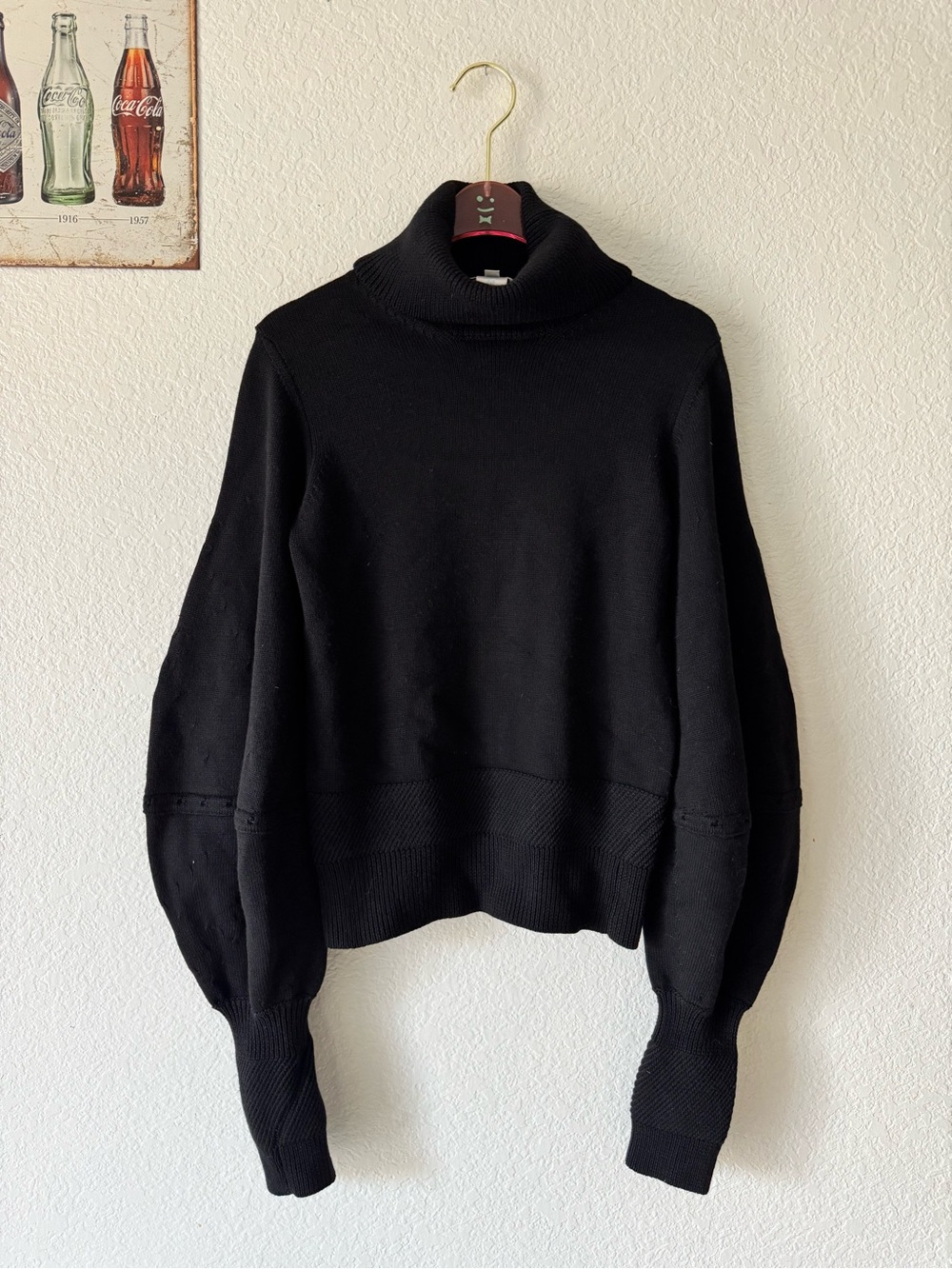 Oscar de la Renta Black Virgin Wool Balloon-Sleeve Turtleneck Sweater Size S